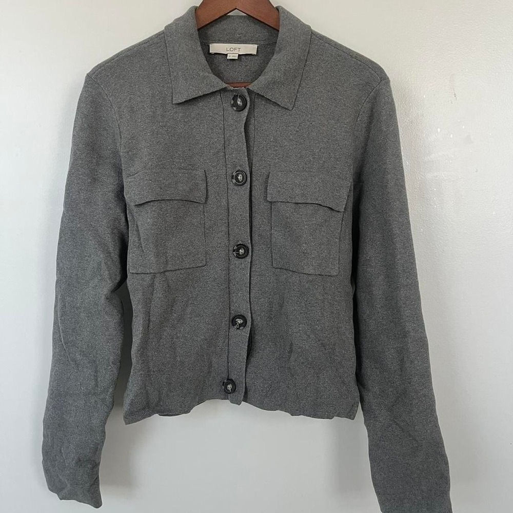 Loft Grey button up sweater cardigan with pockets